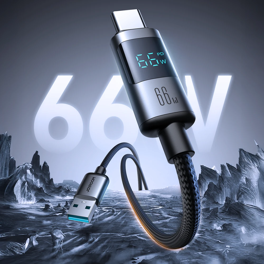 Joyroom S-A16 Pro Prism Series 66W USB-A – USB-C kabelis su Ekranas 1.2m – juodos spalvos