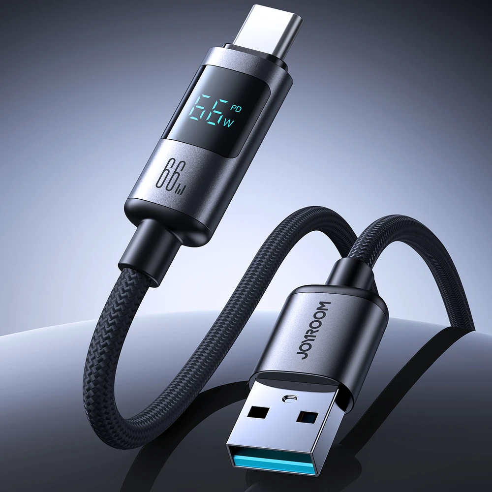 Joyroom S-A16 Pro Prism Series 66W USB-A – USB-C kabelis su Ekranas 1.2m – juodos spalvos