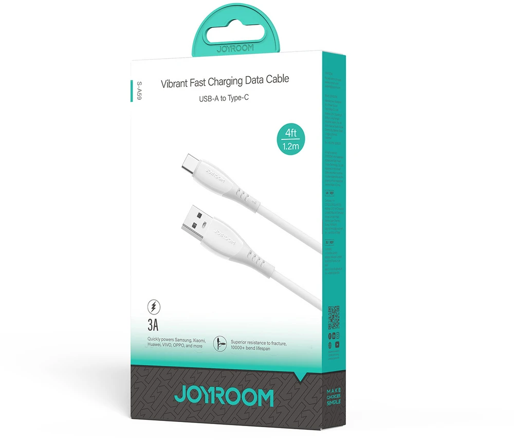 Joyroom S-A59 Vibrant Series 3A USB-A - USB-C laidas 1,2 m - baltas