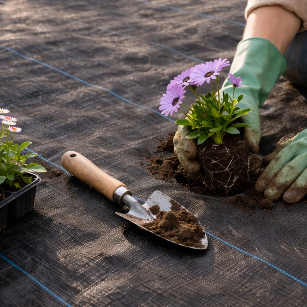 Juoda UV spinduliams atspari agroplėvelė 135 g/m² piktžolių kontrolės danga 1,1×50 m, smeigės, MultiGarden