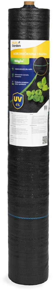 Juoda UV spinduliams atspari agroplėvelė 150 g/m² piktžolių kontrolės danga 1,6×20 m, smeigtukai, MultiGarden
