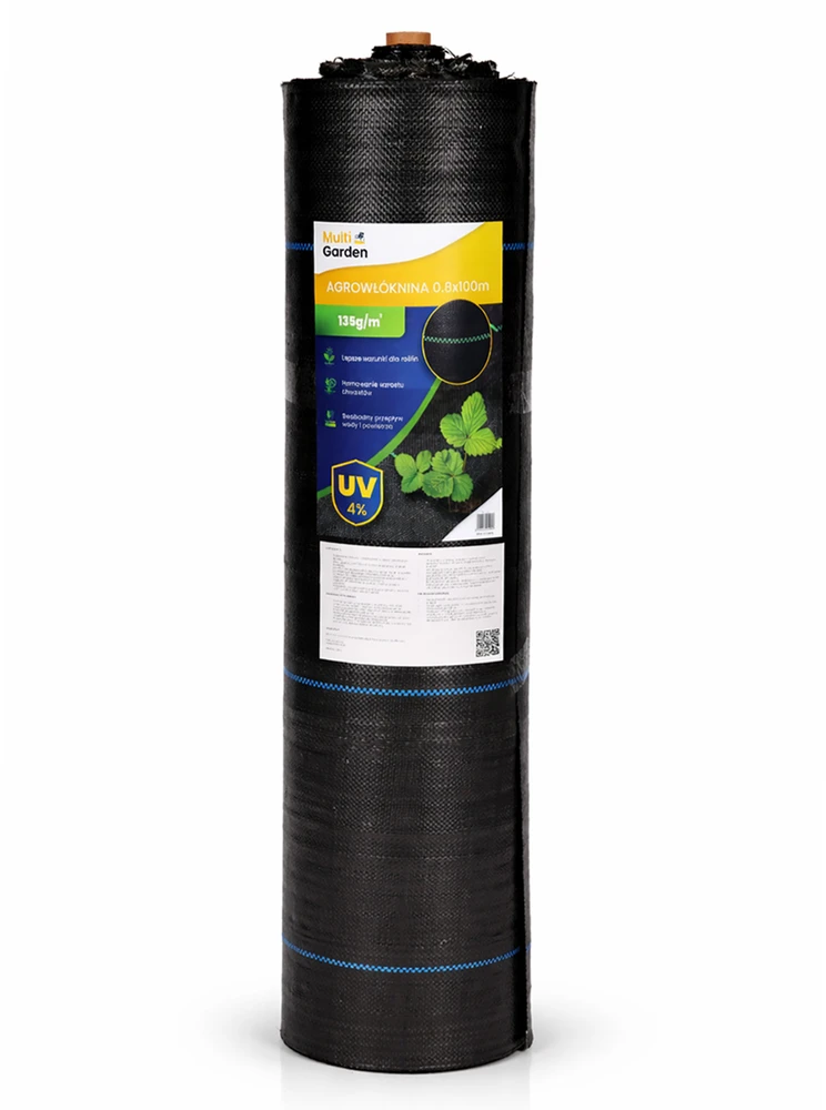 Juoda UV spinduliams atspari agroplėvelė 135 g/m² piktžolių kontrolės danga 0,8×100 m, smeigės, MultiGarden
