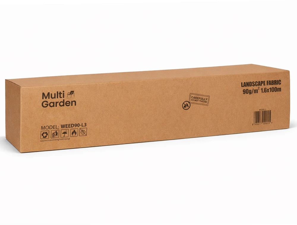 Juodas UV spinduliams atsparus agroaudinys 90 g/m², piktžolių kontrolės danga 1,6×100 m, smeigės, MultiGarden