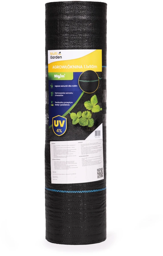 Juodas UV spinduliams atsparus geotekstilės audinys nuo piktžolių 90 g/m², 1,1 × 50 m, su smeigėmis, MultiGarden