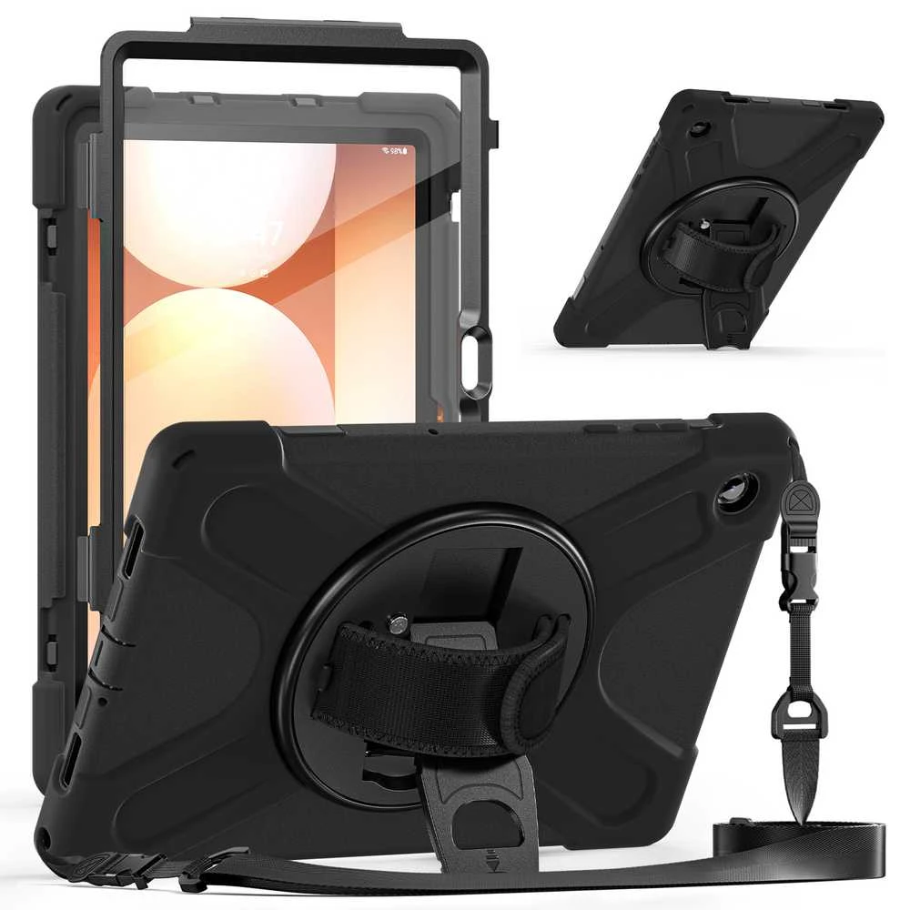 Just Must JM Rugged Case Grip for Samsung Galaxy Tab A11+ with a strap Juodas