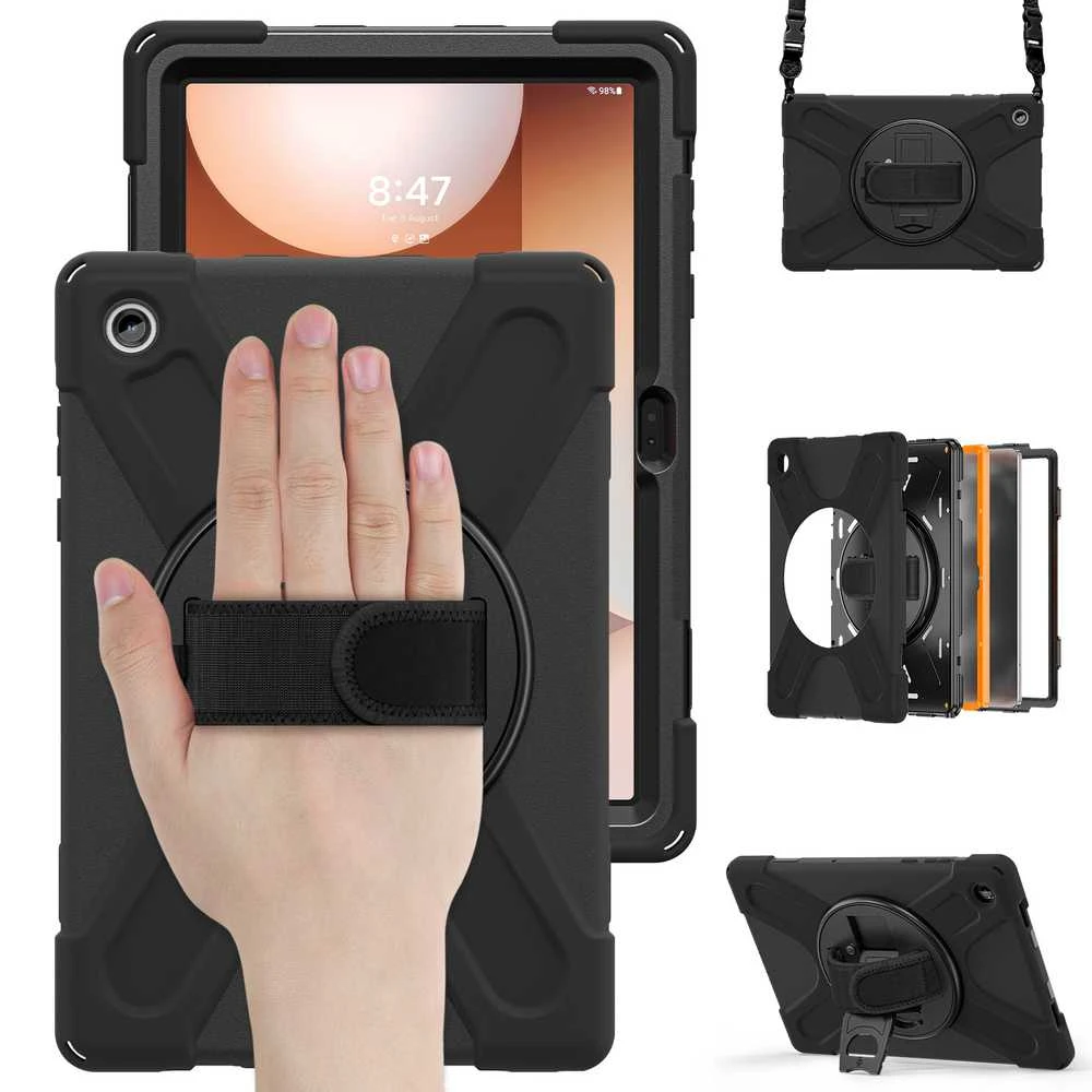 Just Must JM Rugged Case Grip for Samsung Galaxy Tab A11+ with a strap Juodas