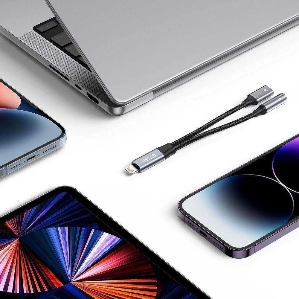 Kabelio adapteris „Lightning“ – „Lightning“ + mini lizdas 3,5 mm „Tech-Protect UltraBoost“ juodos spalvos