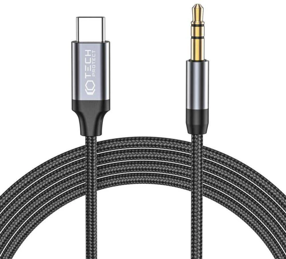 Kabelis 1m USB-C – AUX mini jack 3,5mm Tech-Protect Ultraboost juodos spalvos