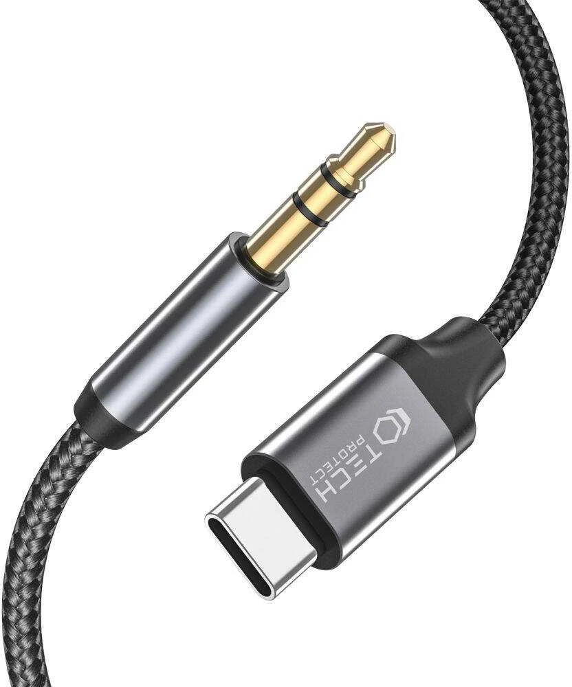 Kabelis 1m USB-C – AUX mini jack 3,5mm Tech-Protect Ultraboost juodos spalvos