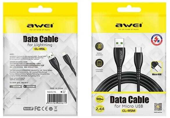 AWEI CL-115T USB to USB-C juodos spalvos cable