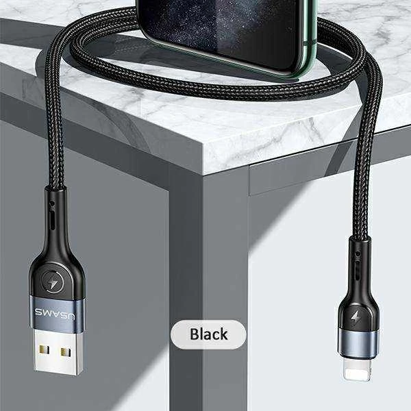 USAMS Braided U55 2A Lightning Kabelis juodos spalvos 1m SJ448USB01 (US-SJ448)