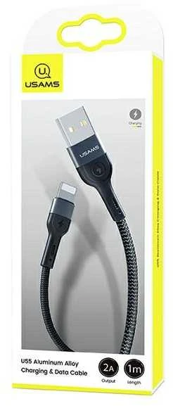 USAMS Braided U55 2A Lightning Kabelis juodos spalvos 1m SJ448USB01 (US-SJ448)