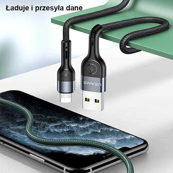 USAMS Braided U55 2A Lightning Kabelis juodos spalvos 1m SJ448USB01 (US-SJ448)