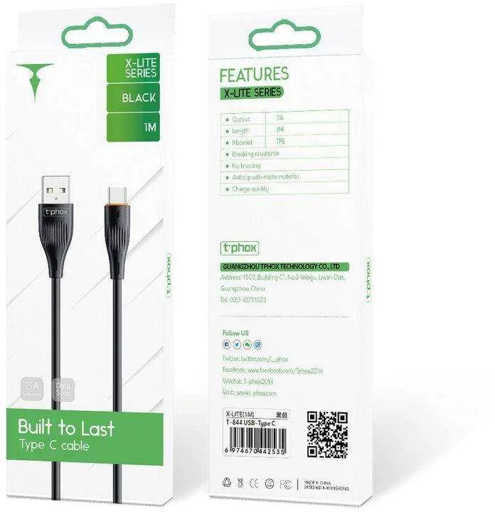 T-PHOX KABELIS X-LITE TYPE-C Juodas 1M 3A