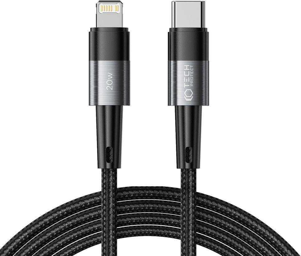 Kabelis 3A 20W 2m PD USB-C ir „Lightning“ Tech-Protect UltraBoost pilkos spalvos