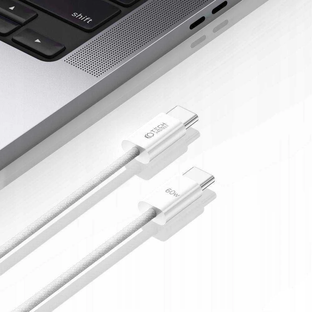 Kabelis 3A PD60W 1m USB-C & USB-C Tech-Protect Ultraboost baltos spalvos