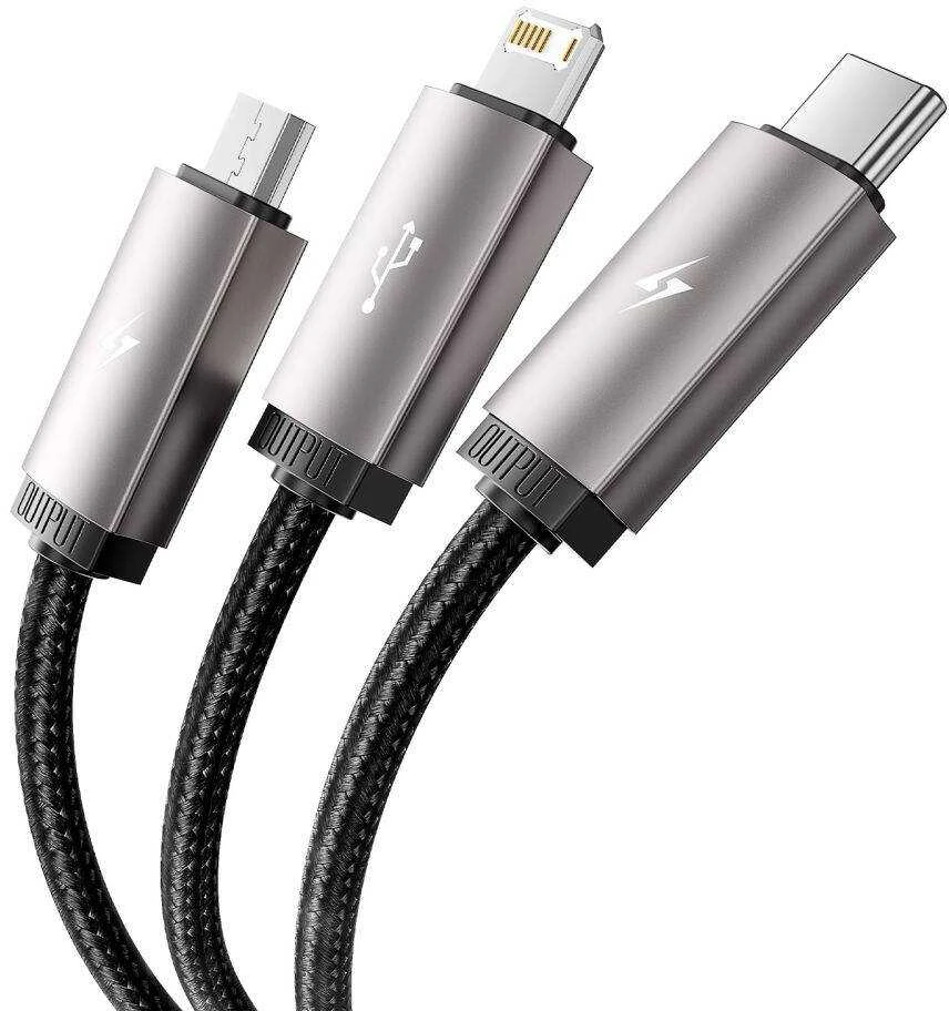 Kabelis 3in1 3.5A 1m USB – USB-C + Lightning + Micro USB Tech-Protect UltraBoost pilkos spalvos