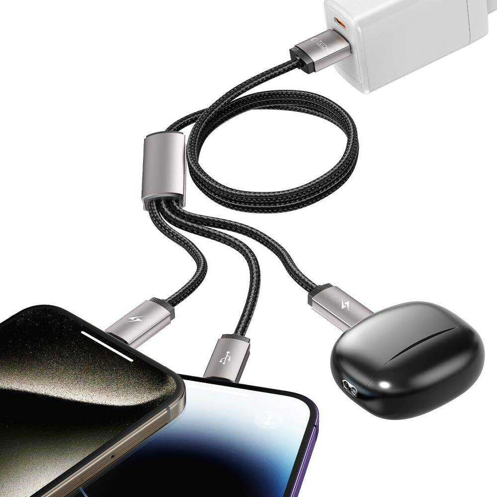 Kabelis 3in1 3.5A 1m USB – USB-C + Lightning + Micro USB Tech-Protect UltraBoost pilkos spalvos