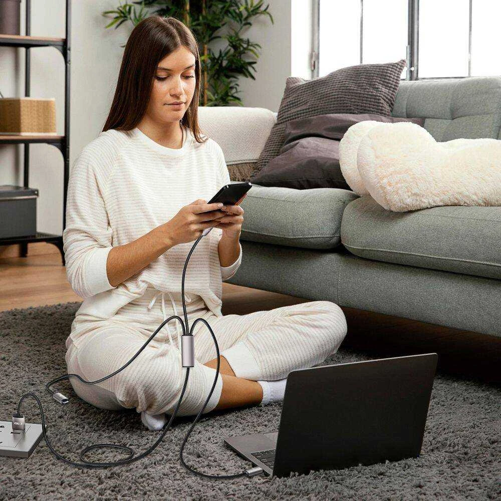 Kabelis 3in1 3.5A 1m USB – USB-C + Lightning + Micro USB Tech-Protect UltraBoost pilkos spalvos
