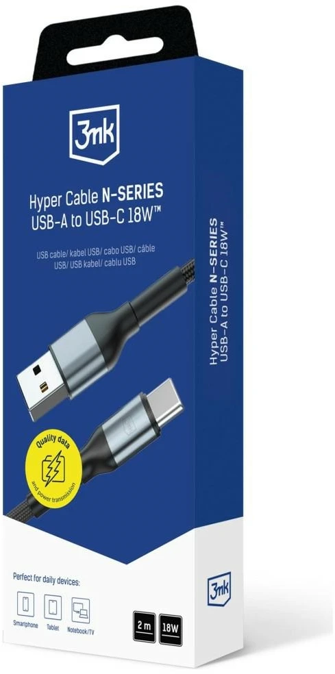 3Mk Protection 3mk Hyper Cable N-SERIES USB-A / USB-C 2m 9V/2A 18W / juodas