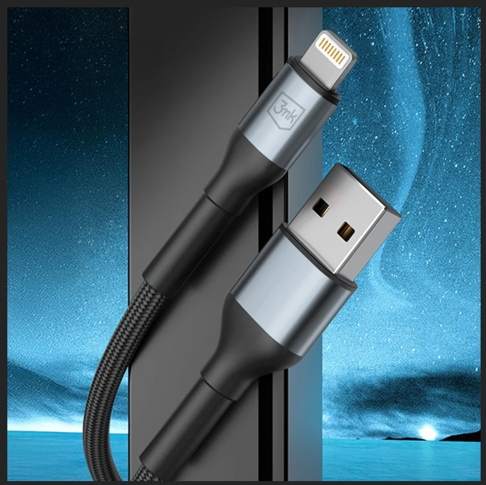 3Mk apsauga 3mk Hyper kabelis 3mk Hyper kabelis N serijos USB-A / Lightning 1m 5V/2.4A 12W / juodas