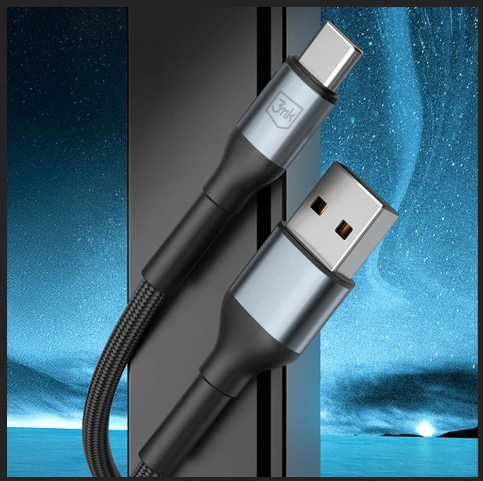 3Mk apsauga 3mk Hyper kabelis 3mk Hyper kabelis N serijos USB-A / USB-C 1m 9V/2A 18W QC 3.0 / juodas