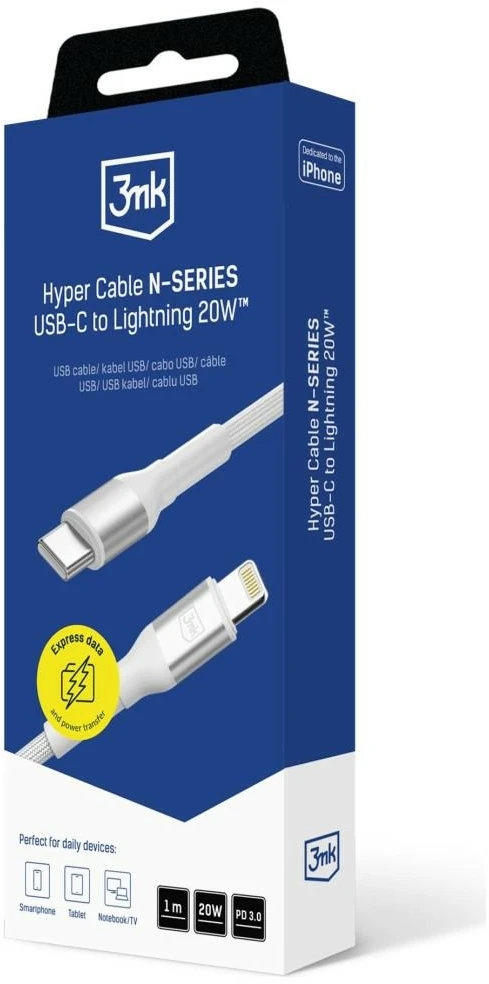 3Mk Protection 3mk Hyper Cable N-SERIES USB-C / Lightning 1m 9V/2A 20W / baltas