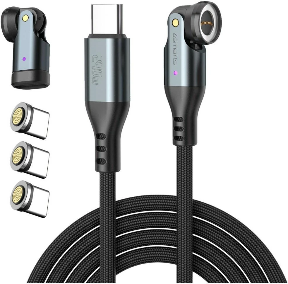 Kabelis 4smarts 540° Magnetic USB-C Kabelis Set GravityCord 240W 1.8m juodos spalvos