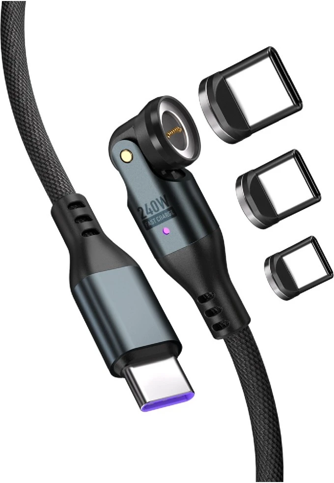 Kabelis 4smarts 540° Magnetic USB-C Kabelis Set GravityCord 240W 1.8m juodos spalvos