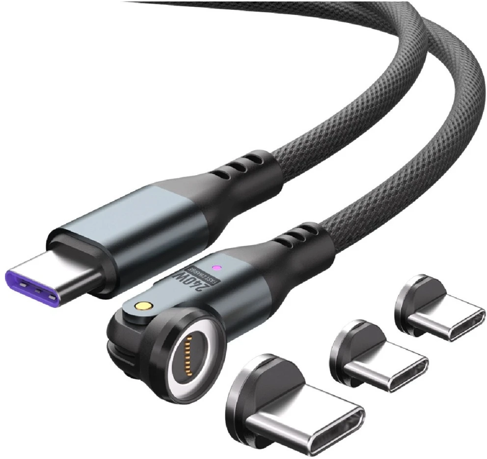 Kabelis 4smarts 540° Magnetic USB-C Kabelis Set GravityCord 240W 1.8m juodos spalvos