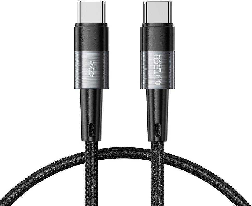 Kabelis 60W 3A 0,25m USB-C – USB-C Tech-Protect UltraBoost pilkos spalvos