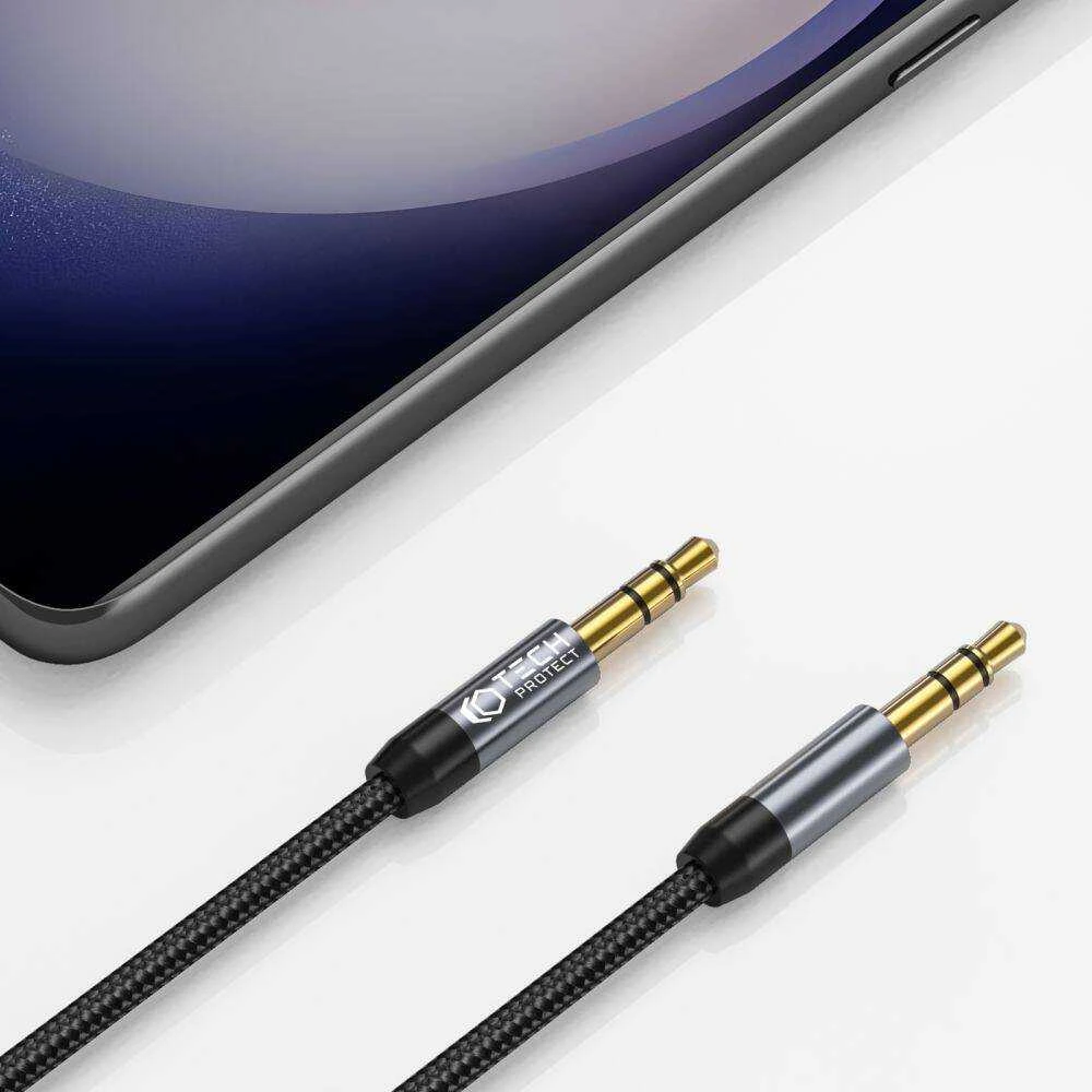 Kabelis Audio AUX 1,5m minijack 3,5mm – minijack 3,5mm Tech-Protect Ultraboost juodos spalvos