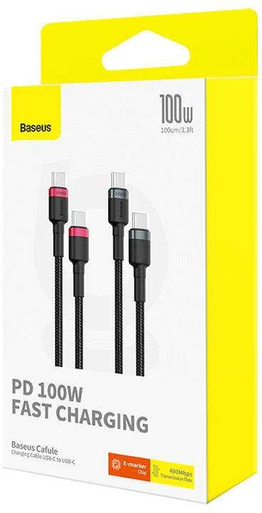 Kabelis Baseus Cafule USB-C į USB-C 100W, 1m, 2 vnt (raudona juoda, pilka juoda)