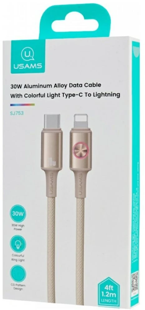 USAMS Huan Series SJ753 30W USB-C į Lightning kabelis 1.2 m titanium