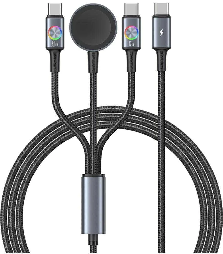 Cable USAMS Huan Series SJ754 72W USB-C to USB-C + USB-C + Belaidis įkroviklis skirtas watch tarnish