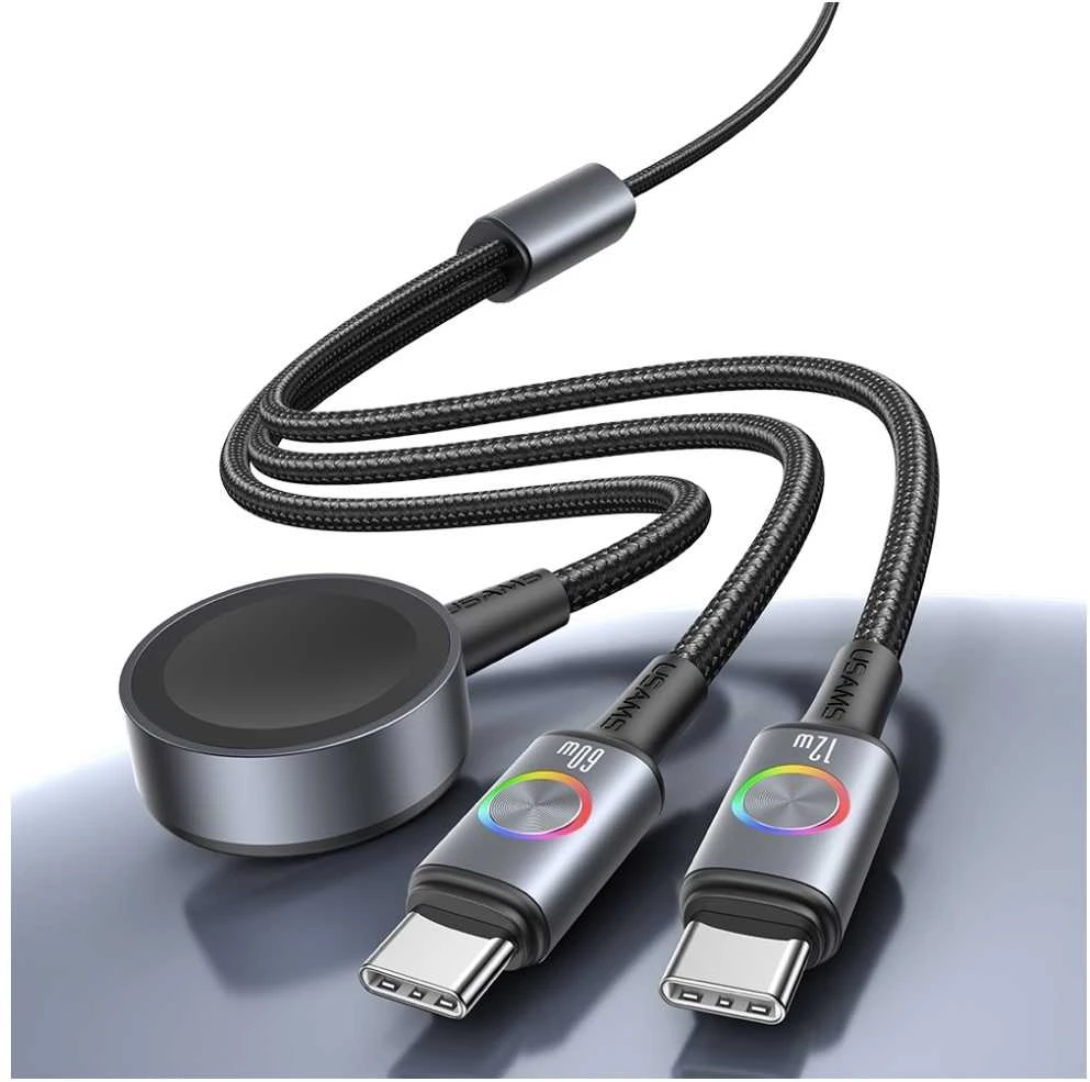 Cable USAMS Huan Series SJ754 72W USB-C to USB-C + USB-C + Belaidis įkroviklis skirtas watch tarnish