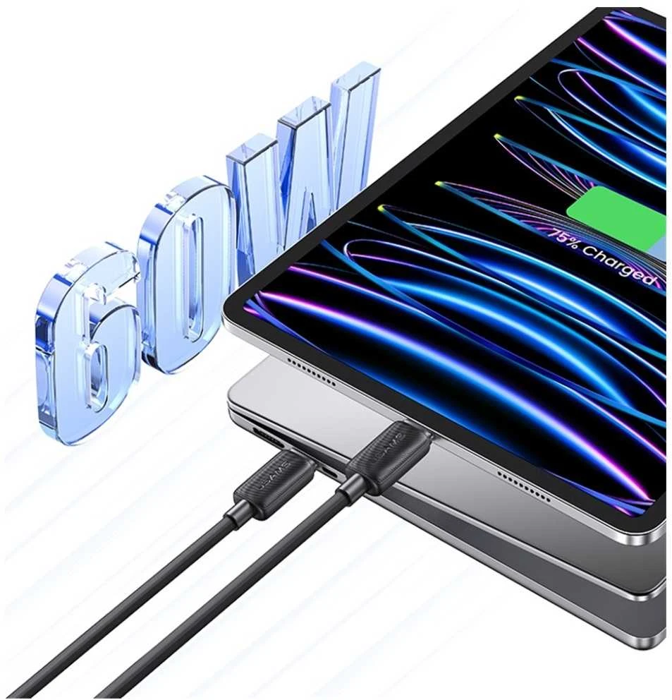 Kabelis USAMS KY Series US-SJ691 60W USB-C į USB-C 1m juodos spalvos