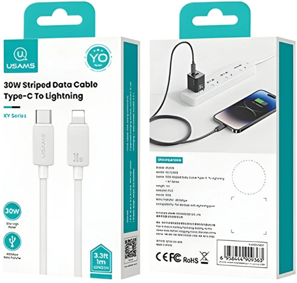 Kabelis USAMS KY Series US-SJ692 30W USB-C į Lightning 1m baltas