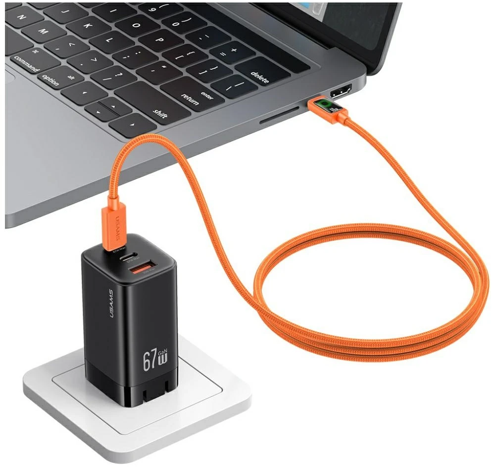 Kabelis USAMS SJ773 PD 60W USB-C/USB-C 1.2m oranžinės spalvos