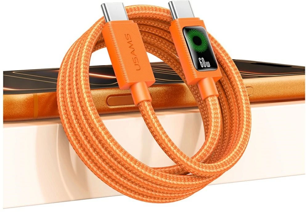 Kabelis USAMS SJ773 PD 60W USB-C/USB-C 1.2m oranžinės spalvos
