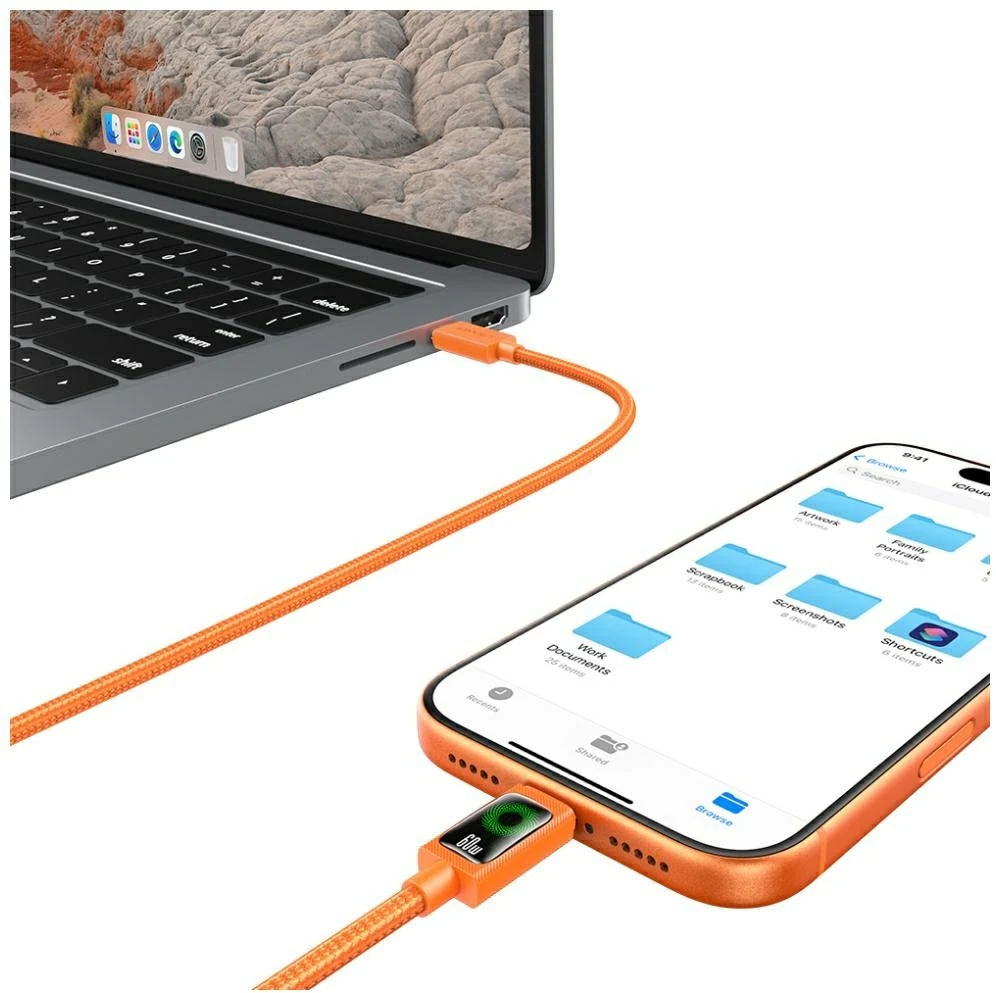 Kabelis USAMS SJ773 PD 60W USB-C/USB-C 1.2m oranžinės spalvos