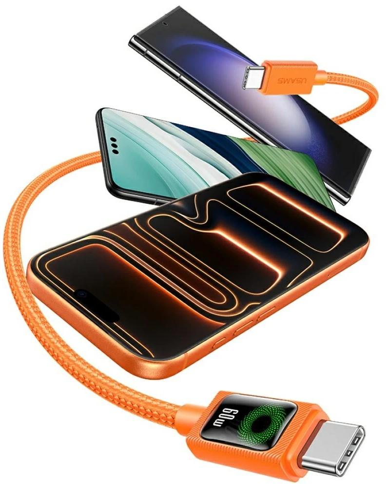 Kabelis USAMS SJ773 PD 60W USB-C/USB-C 1.2m oranžinės spalvos