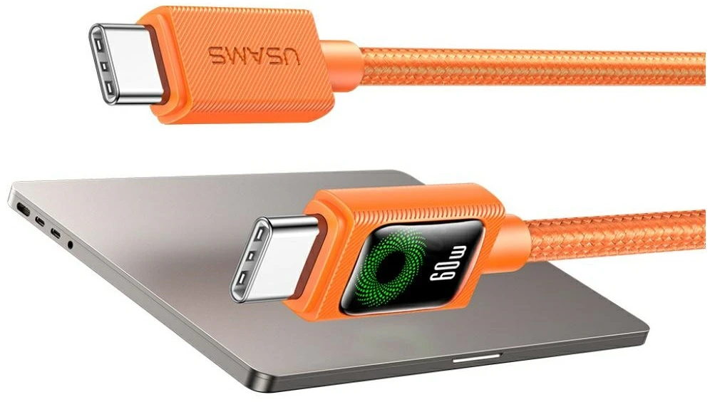 Kabelis USAMS SJ773 PD 60W USB-C/USB-C 1.2m oranžinės spalvos