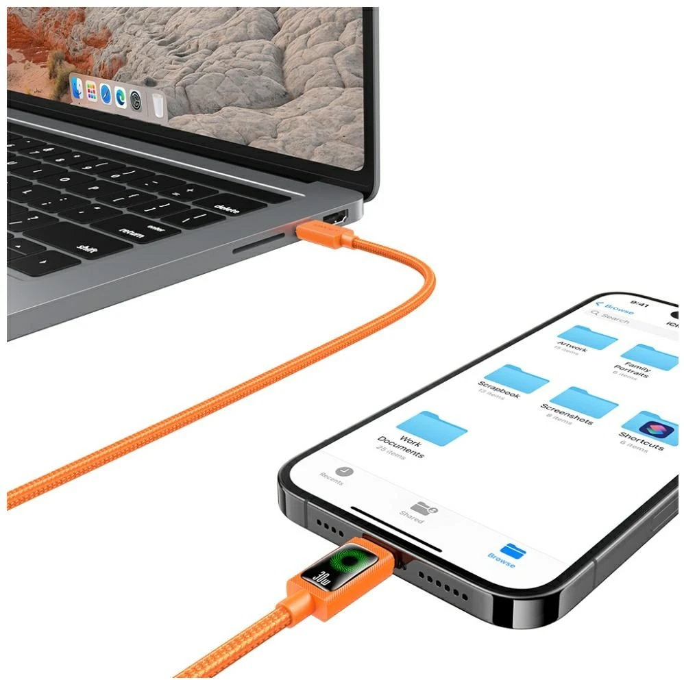 Kabelis USAMS SJ774 PD 30W USB-C/Lightning 1.2m oranžinis