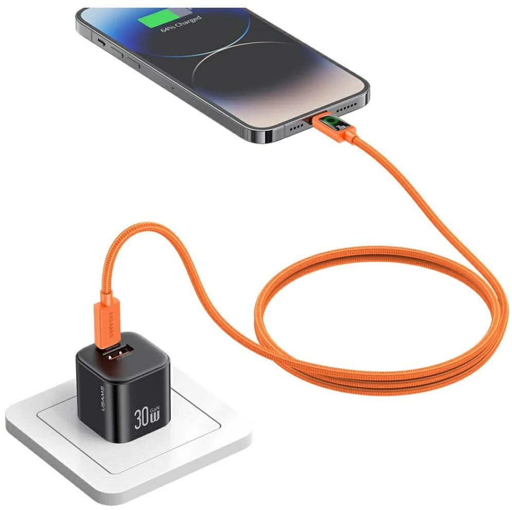 Kabelis USAMS SJ774 PD 30W USB-C/Lightning 1.2m oranžinis