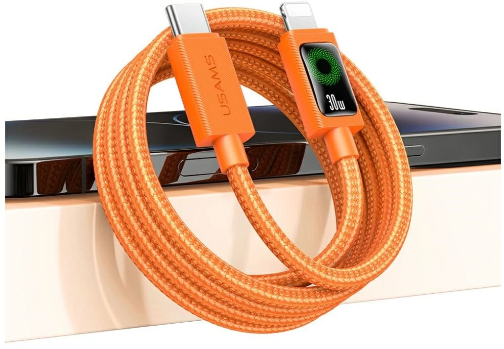 Kabelis USAMS SJ774 PD 30W USB-C/Lightning 1.2m oranžinis