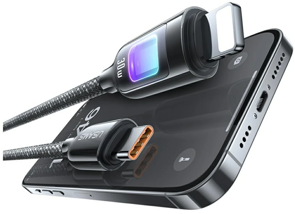 USAMS TC serijos SJ749 30W USB-C į Lightning kabelis 1.2 m titano spalvos