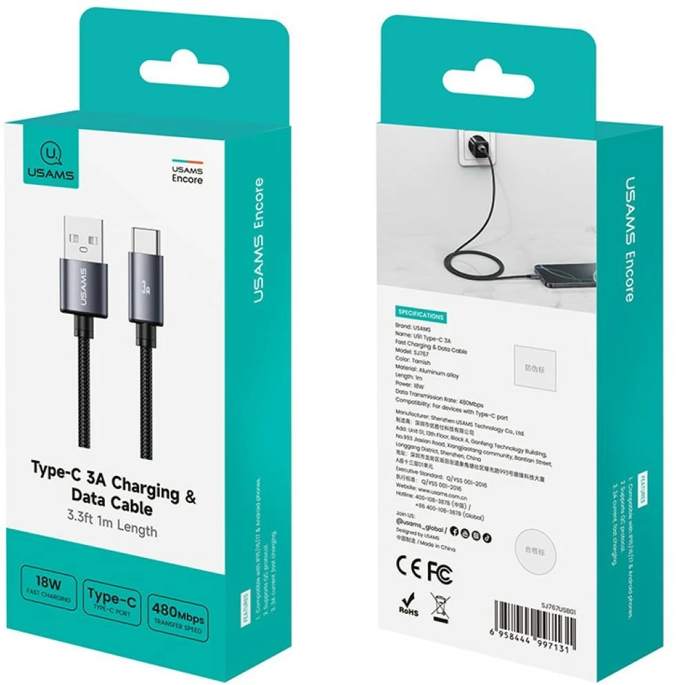 Kabelis USAMS U91 18W USB-C skirtas USB-A 1m tarnish