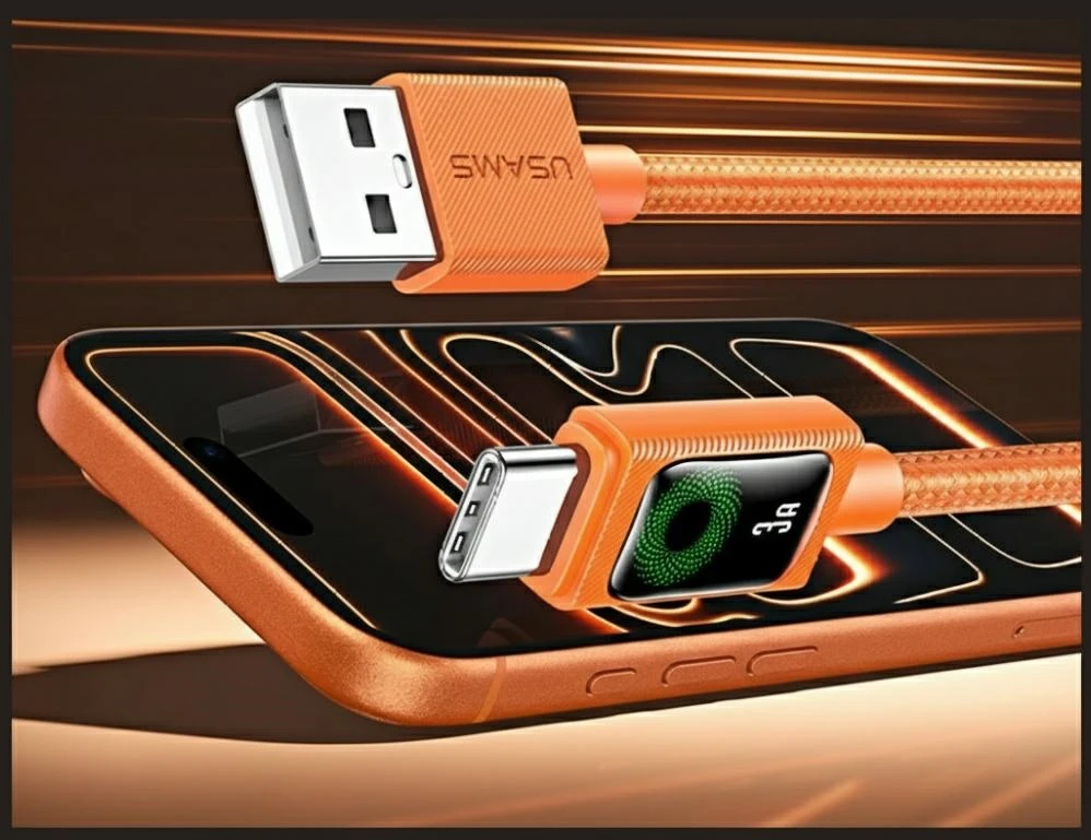 Kabelis USAMS U92 18W USB-C į USB-A 1.2m oranžinės spalvos