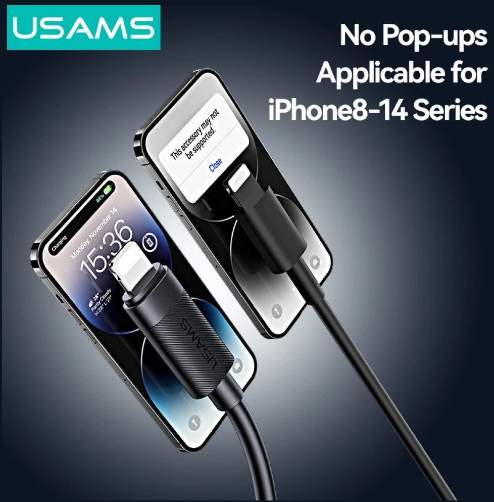 Kabelis USAMS U94 12W Lightning į USB-A 1m juodos spalvos